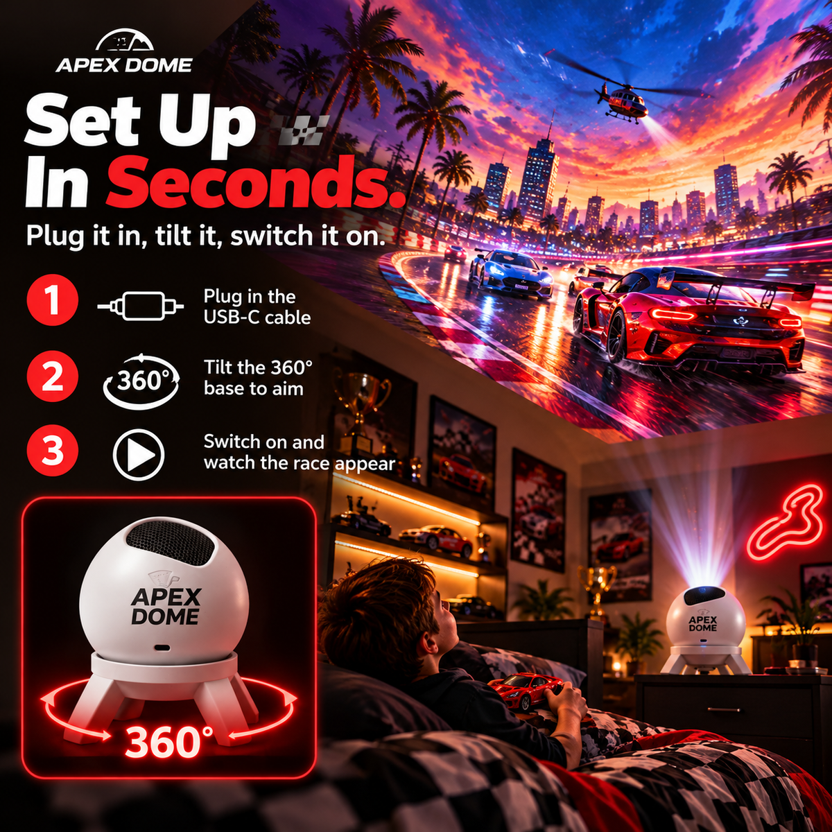 Apex Dome™ Racetrack Light Projector